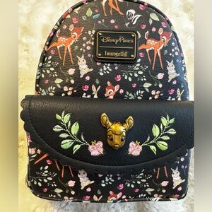 Disney Loungefly Black Floral Bambi Mini Backpack-Collectable. NWT